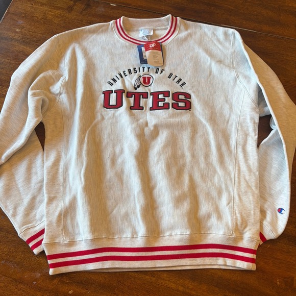 Champion Other - NWT Champion Reverse Weave Utah Utes Crewneck L Oatmeal Striped Collar Trim